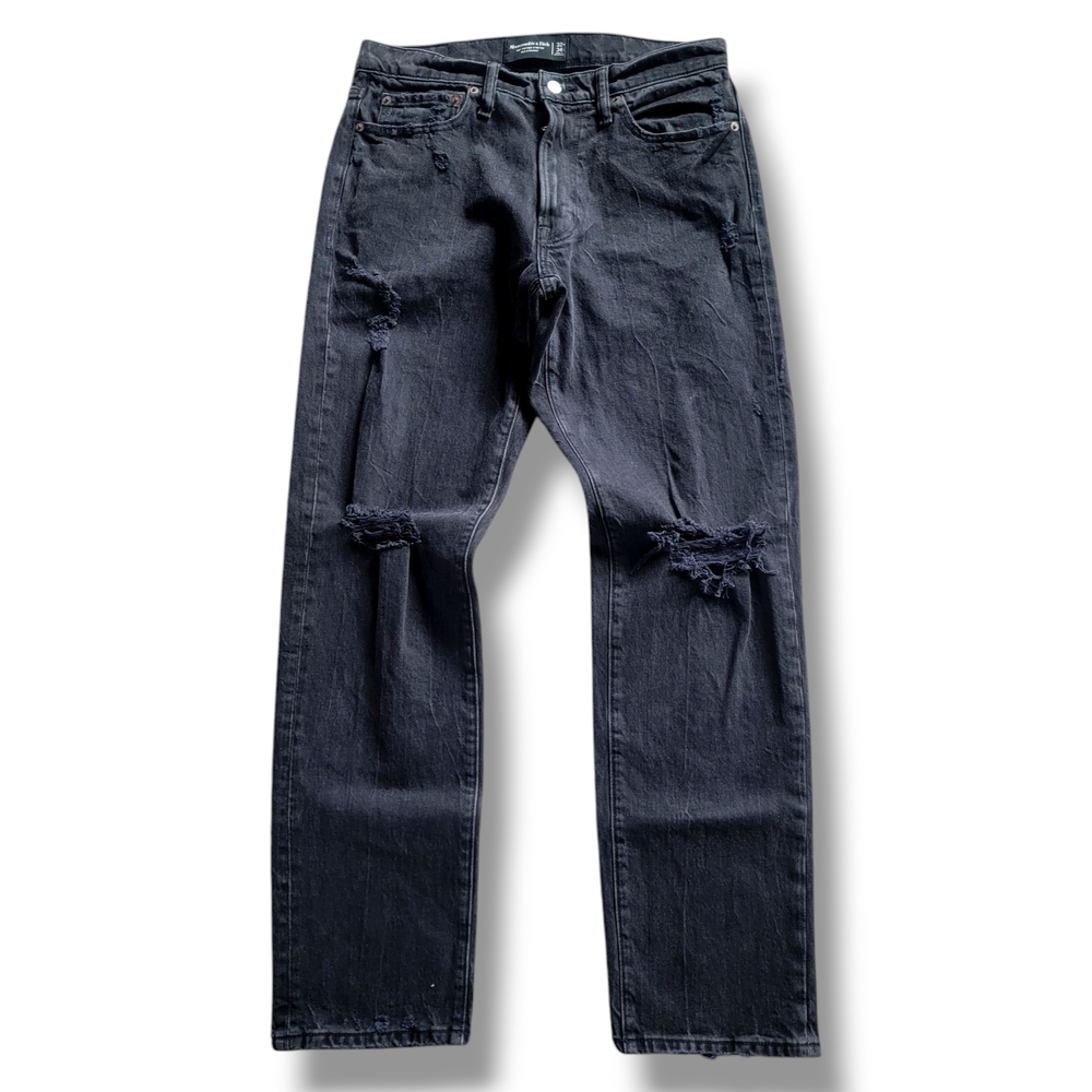 A&F Men's‎ Vintage Stretch 90's Straight Distressed Jeans 32x34 Black